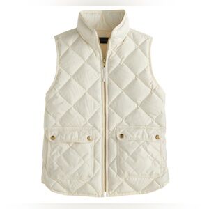 NWOT J. Crew Quilted Down Puffer Vest in White with Gold Accents